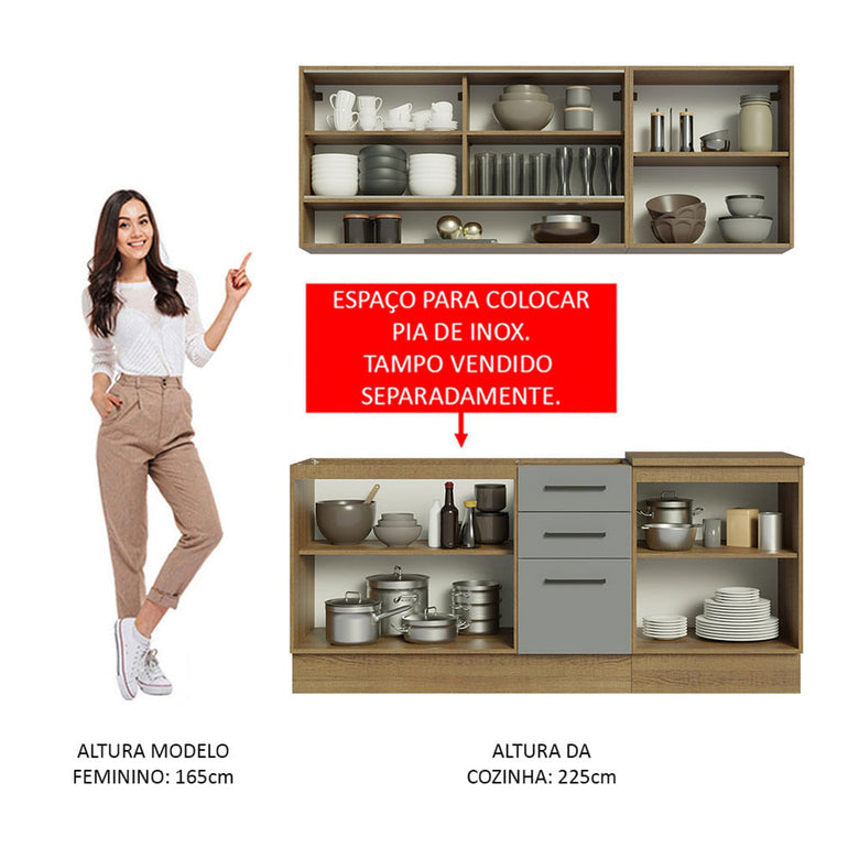 Armário de Cozinha Compacta 180cm Rustic Cinza Agata Madesa 02