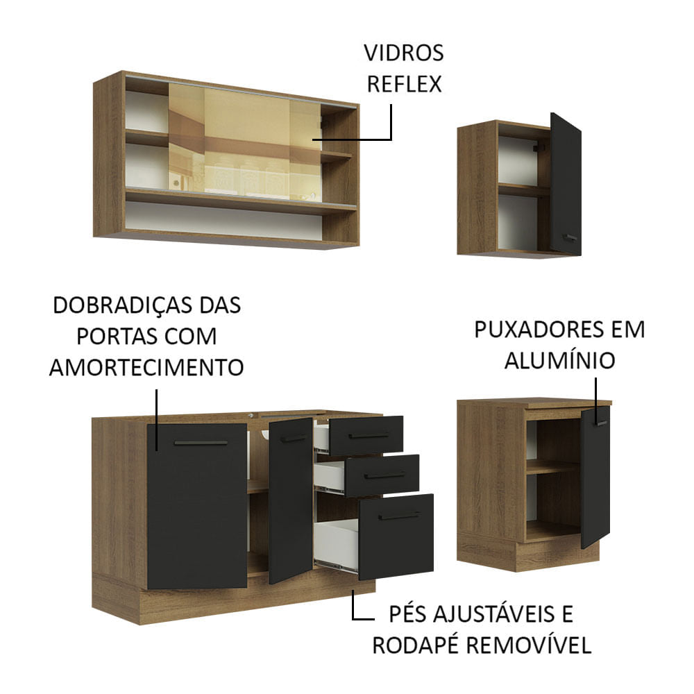 Armário de Cozinha Compacta 180cm Rustic Preto Agata Madesa 02