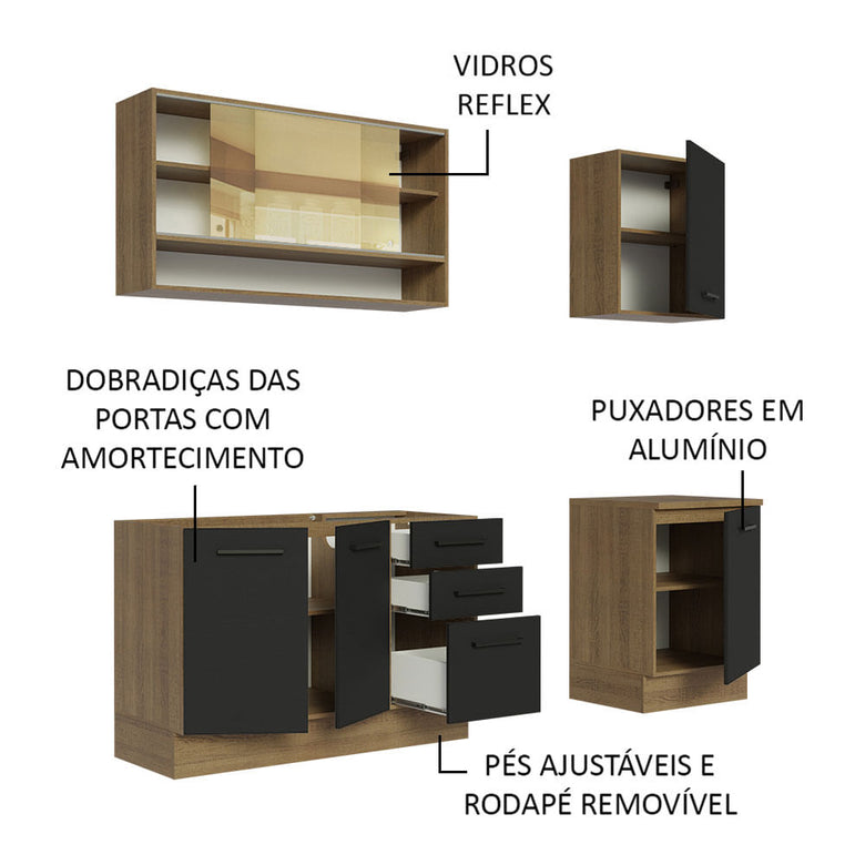 Armário de Cozinha Compacta 180cm Rustic Preto Agata Madesa 02