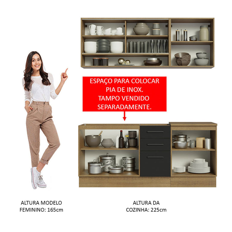 Armário de Cozinha Compacta 180cm Rustic Preto Agata Madesa 02