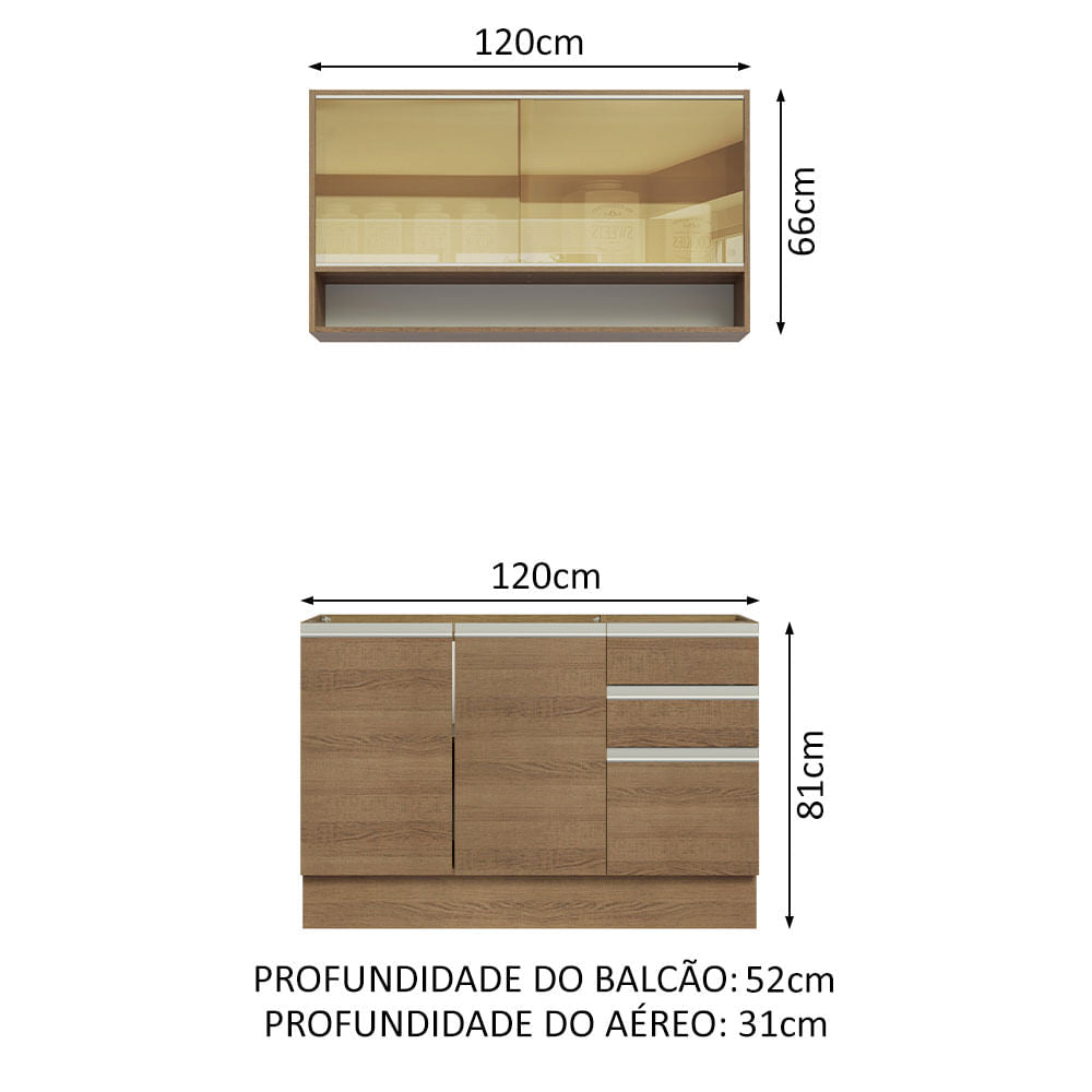 Armário de Cozinha Compacta 120cm Rustic Glamy Madesa 02