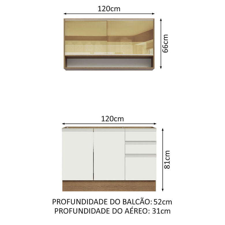 Armário de Cozinha Compacta 120cm Rustic/Branco Glamy Madesa 02
