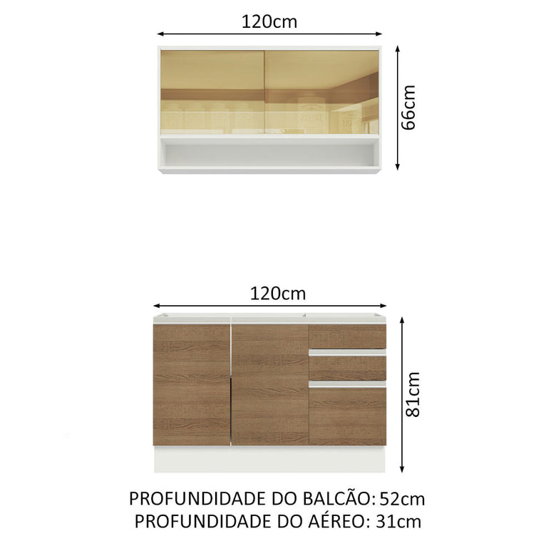 Armário de Cozinha Compacta 120cm Branco/Rustic Glamy Madesa 02
