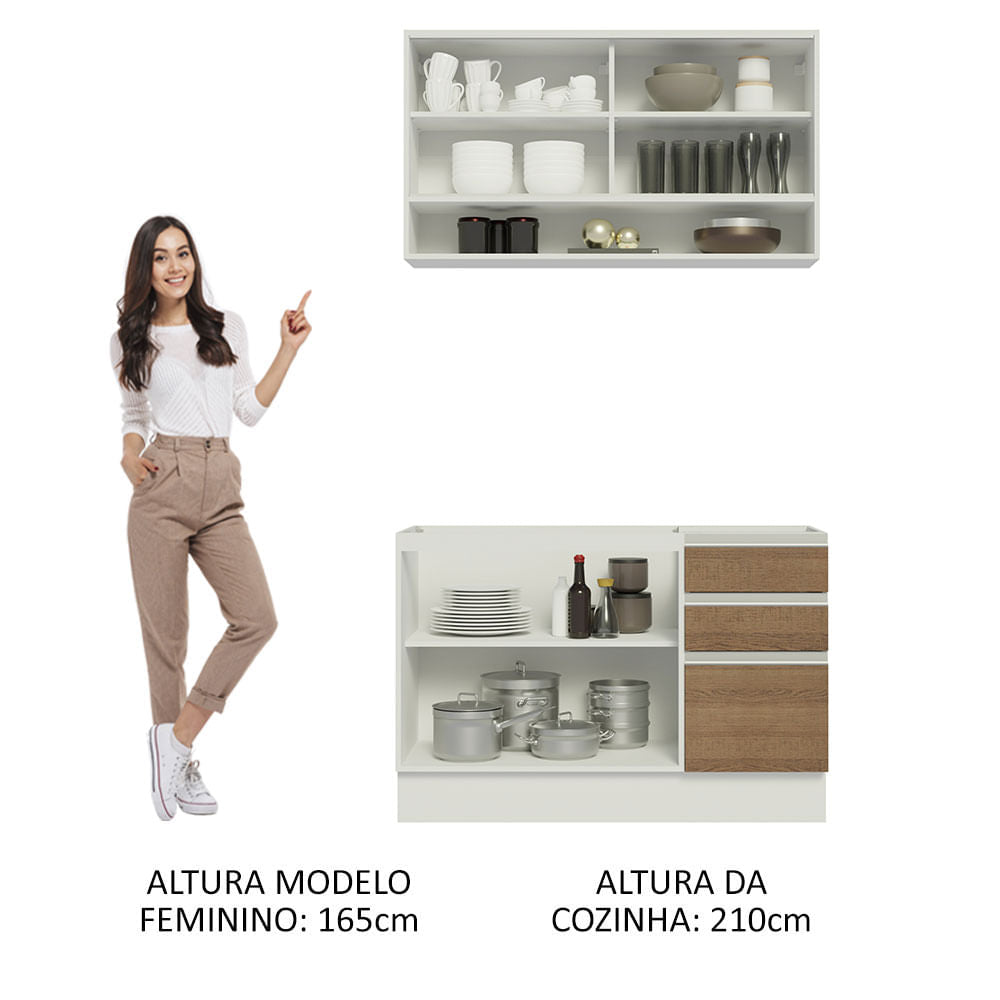 Armário de Cozinha Compacta 120cm Branco/Rustic Glamy Madesa 02