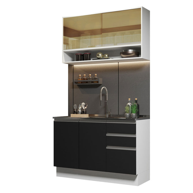 Armário de Cozinha Compacta 120cm Branco/Preto Glamy Madesa 02