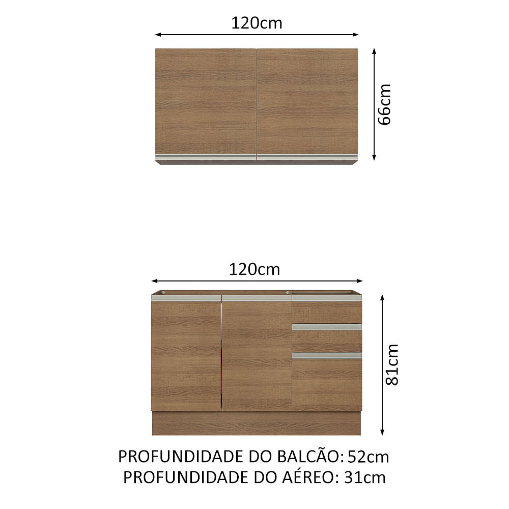 Armário de Cozinha Compacta 120cm Rustic Glamy Madesa 03