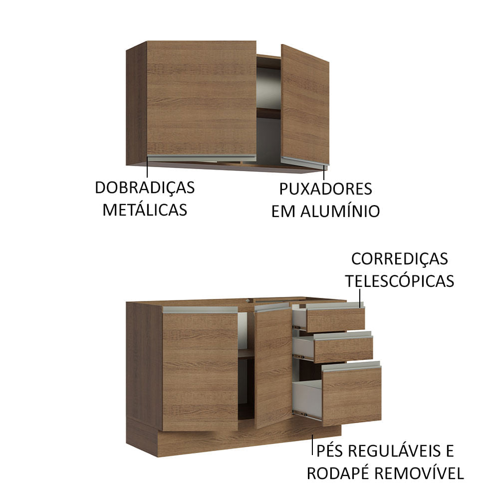 Armário de Cozinha Compacta 120cm Rustic Glamy Madesa 03