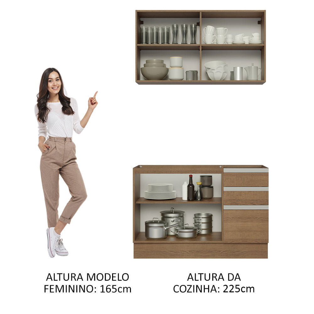 Armário de Cozinha Compacta 120cm Rustic Glamy Madesa 03