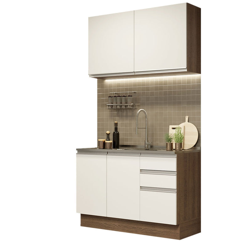 Armário de Cozinha Compacta 120cm Rustic/Branco Glamy Madesa 03