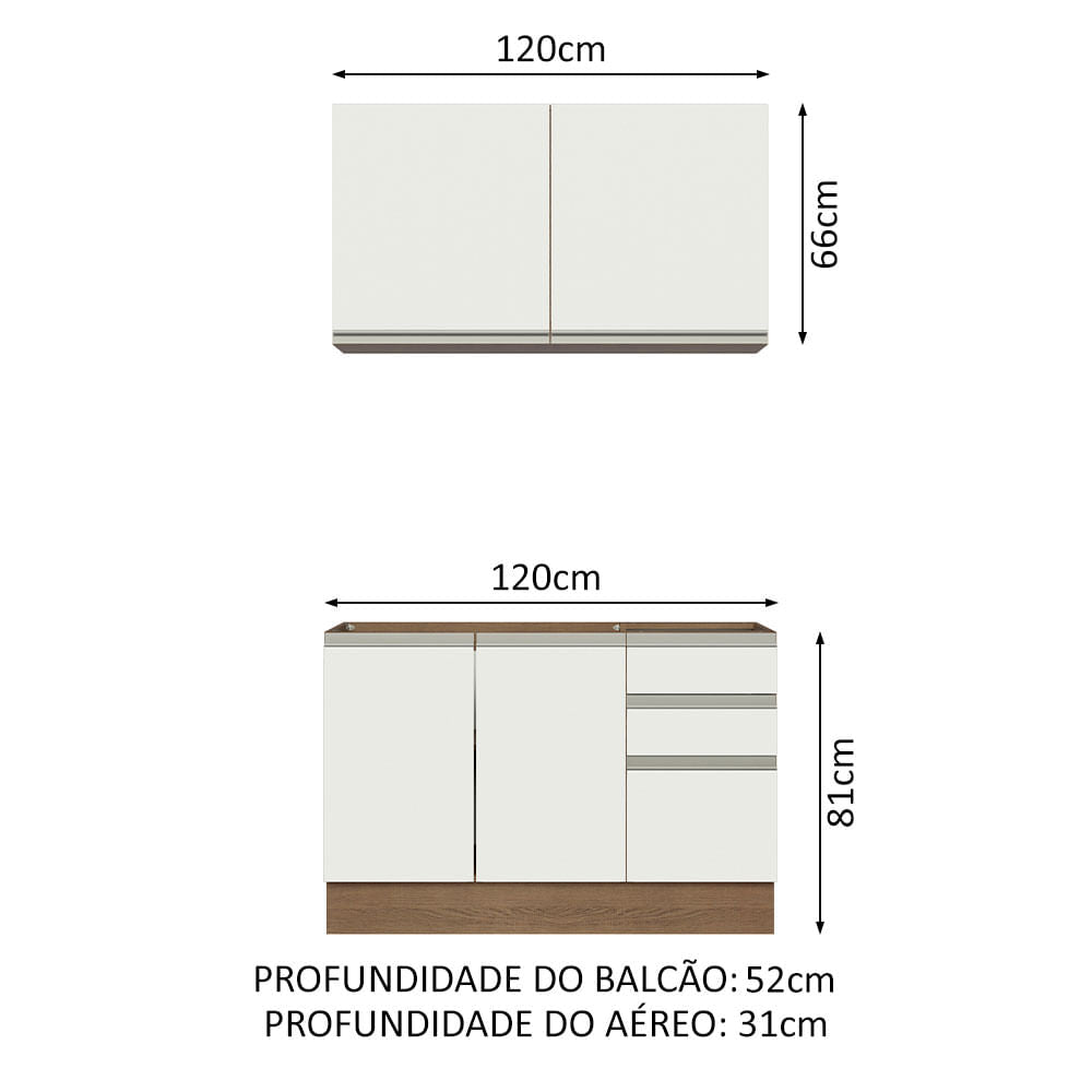 Armário de Cozinha Compacta 120cm Rustic/Branco Glamy Madesa 03