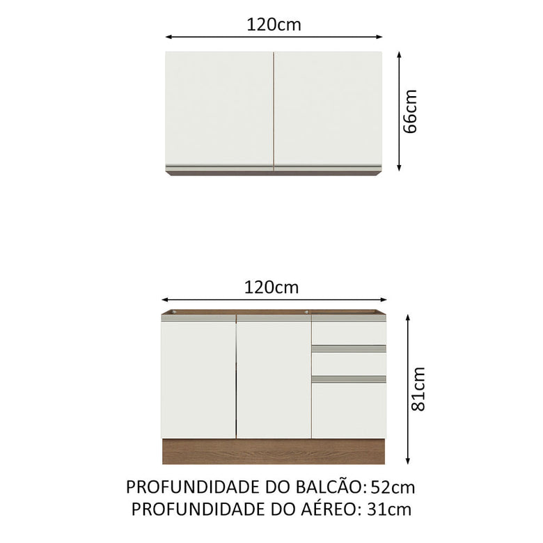 Armário de Cozinha Compacta 120cm Rustic/Branco Glamy Madesa 03