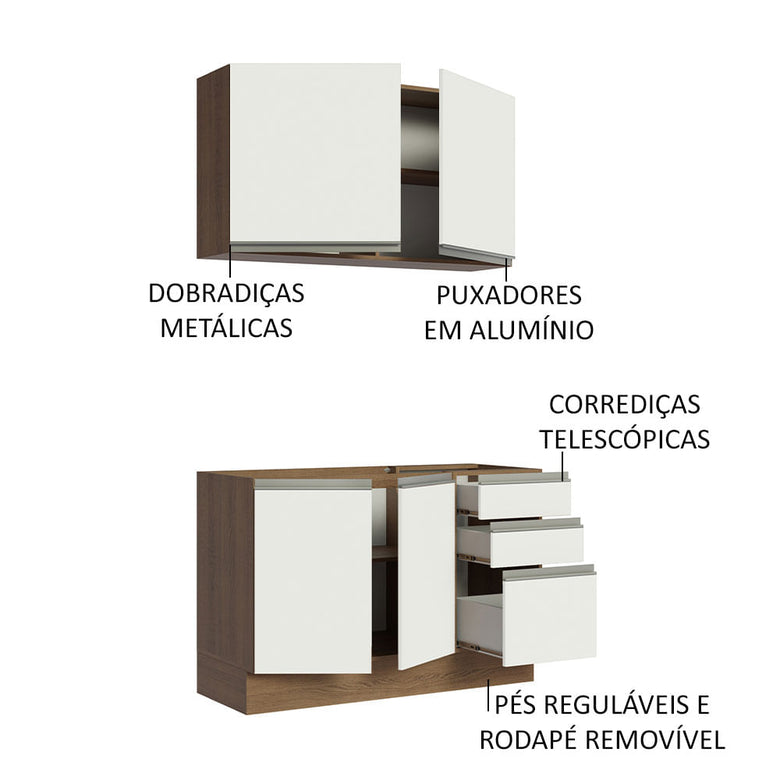 Armário de Cozinha Compacta 120cm Rustic/Branco Glamy Madesa 03