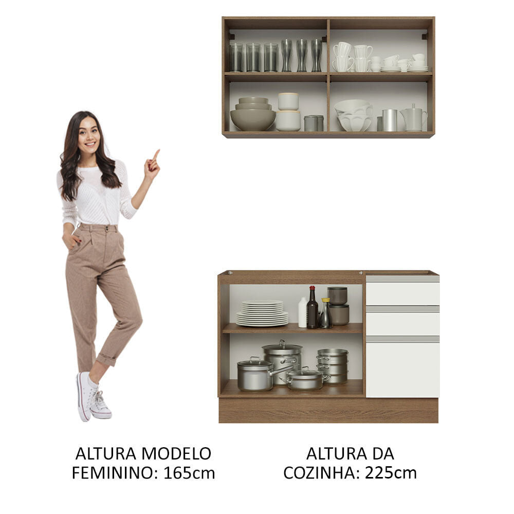 Armário de Cozinha Compacta 120cm Rustic/Branco Glamy Madesa 03