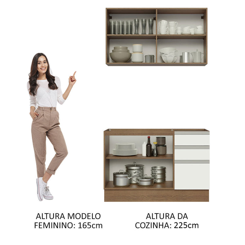 Armário de Cozinha Compacta 120cm Rustic/Branco Glamy Madesa 03