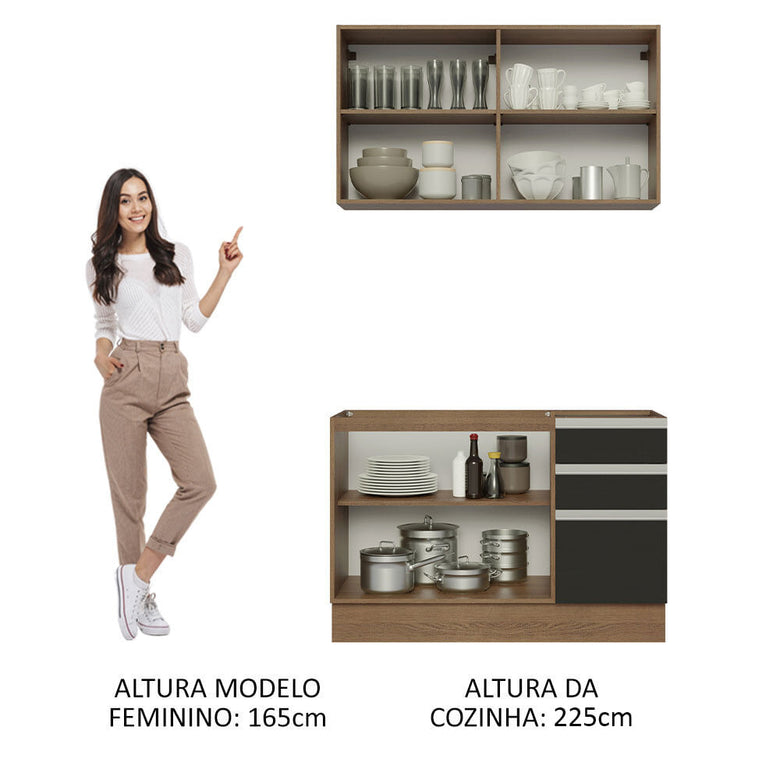 Armário de Cozinha Compacta 120cm Rustic/Preto Glamy Madesa 03