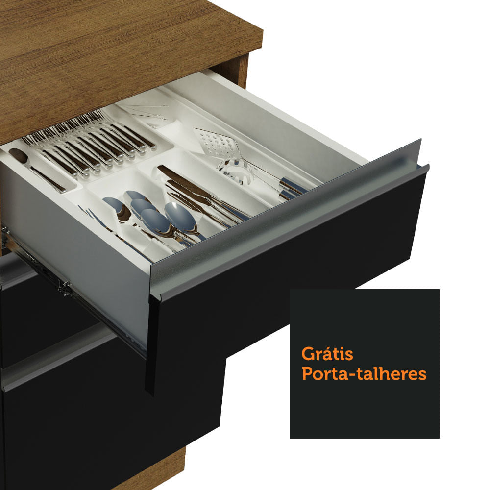 Armário de Cozinha Compacta 120cm Rustic/Preto Glamy Madesa 03