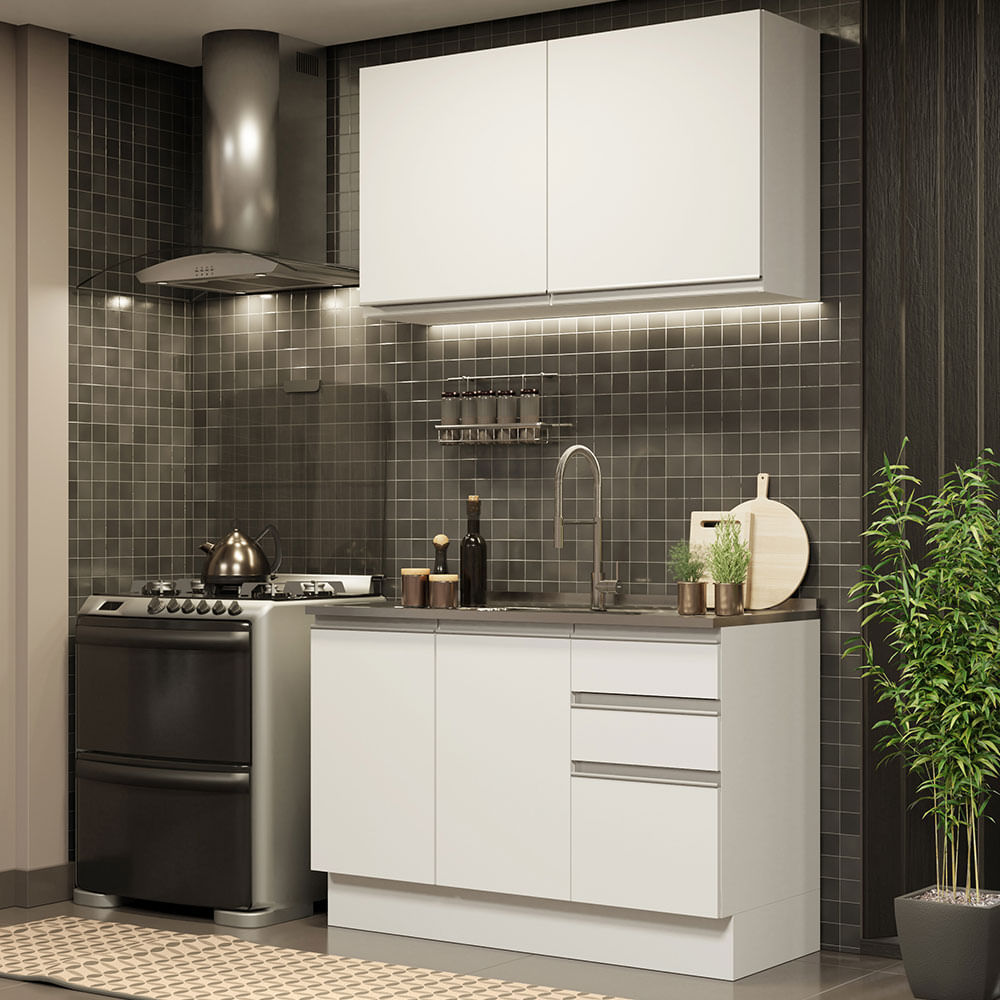 Armário de Cozinha Compacta 120cm Branco Glamy Madesa 03 - Branco