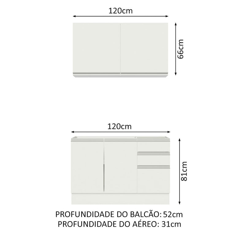 Armário de Cozinha Compacta 120cm Branco Glamy Madesa 03