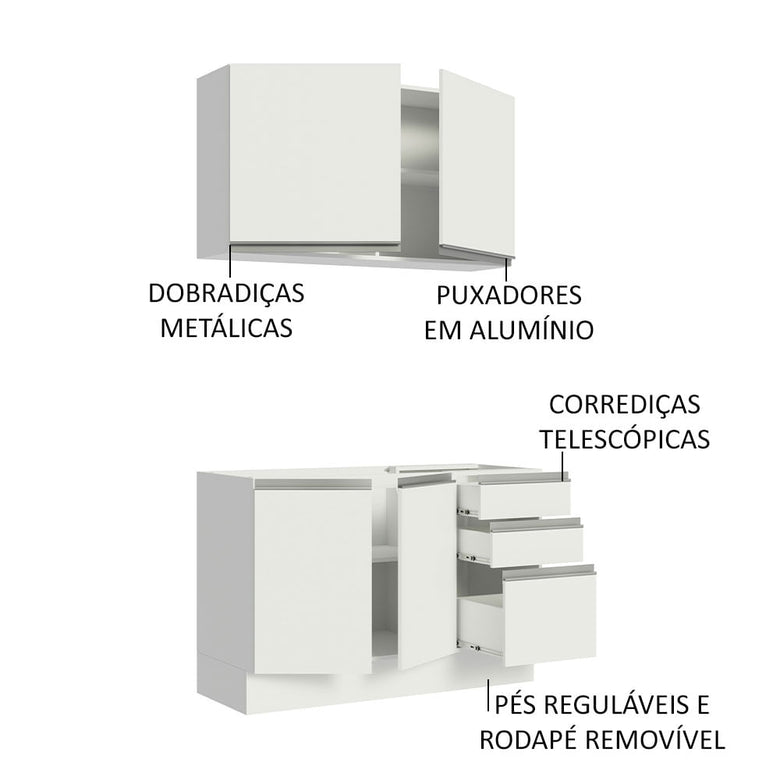 Armário de Cozinha Compacta 120cm Branco Glamy Madesa 03
