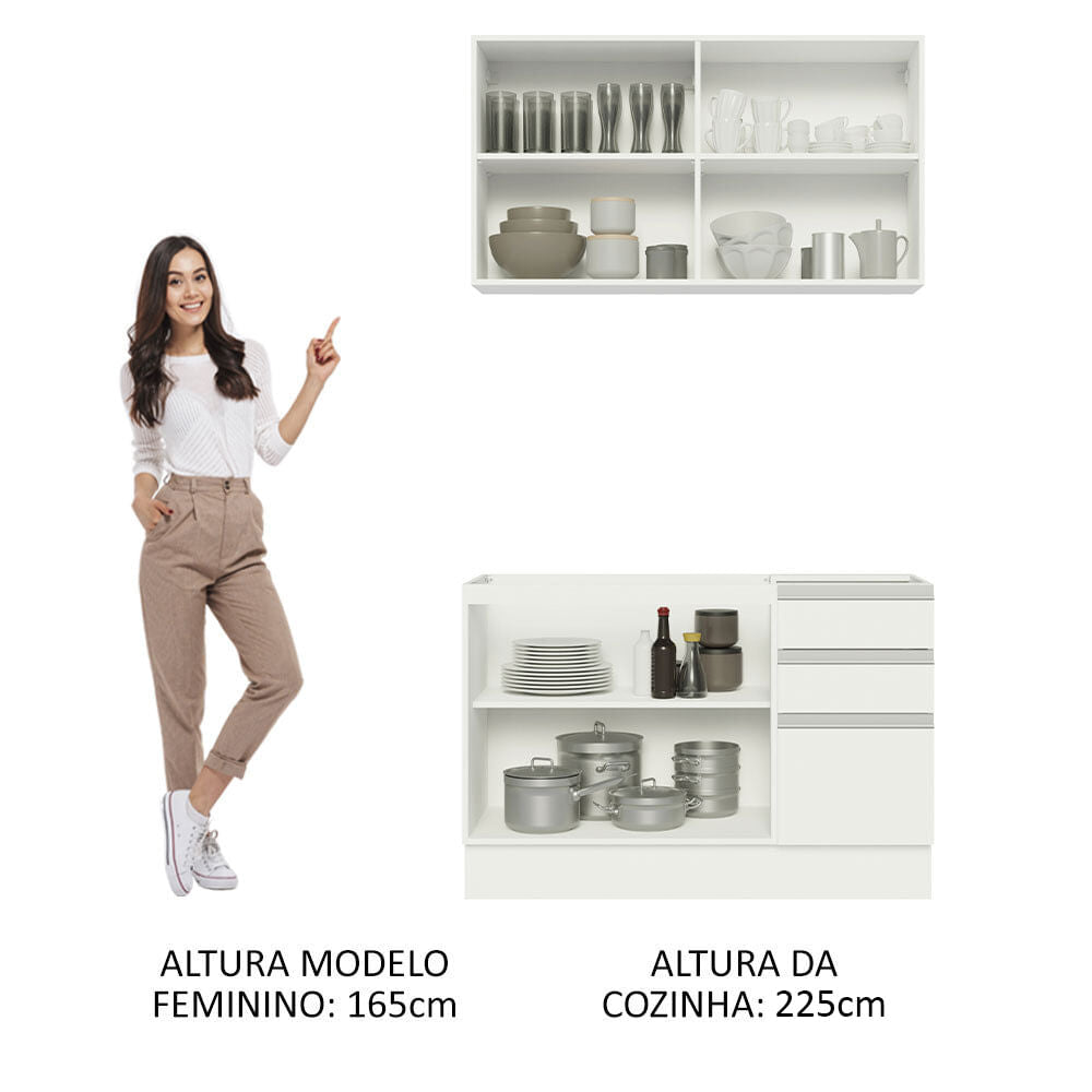 Armário de Cozinha Compacta 120cm Branco Glamy Madesa 03