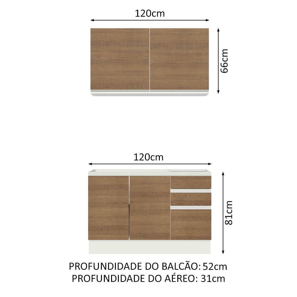 Armário de Cozinha Compacta 120cm Branco/Rustic Glamy Madesa 03