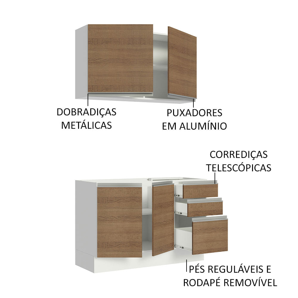 Armário de Cozinha Compacta 120cm Branco/Rustic Glamy Madesa 03