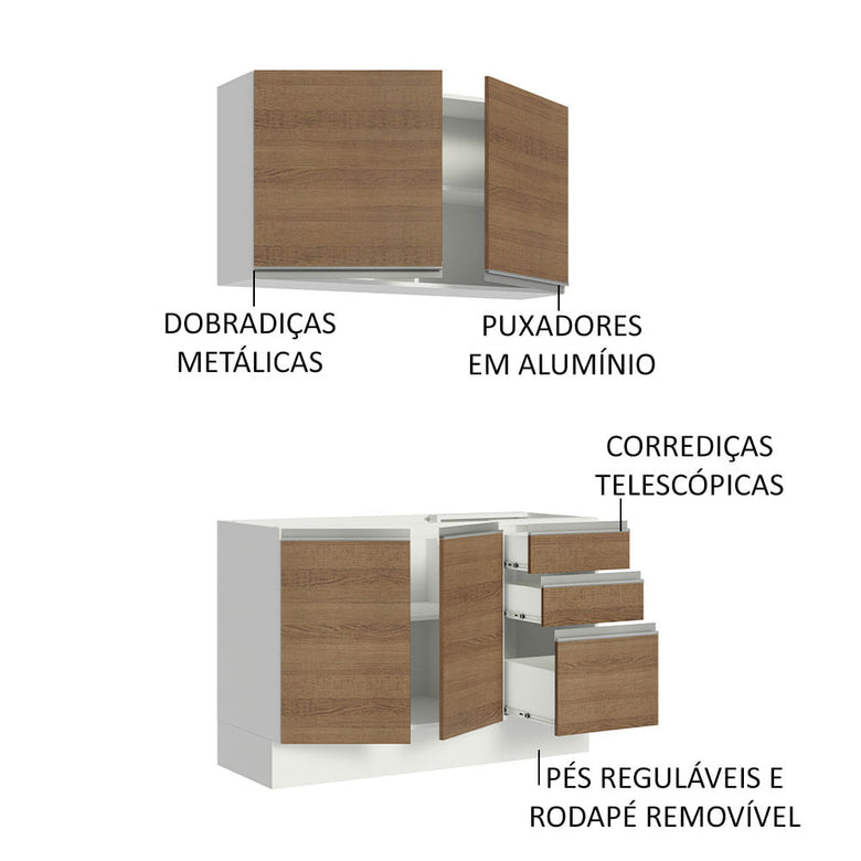 Armário de Cozinha Compacta 120cm Branco/Rustic Glamy Madesa 03