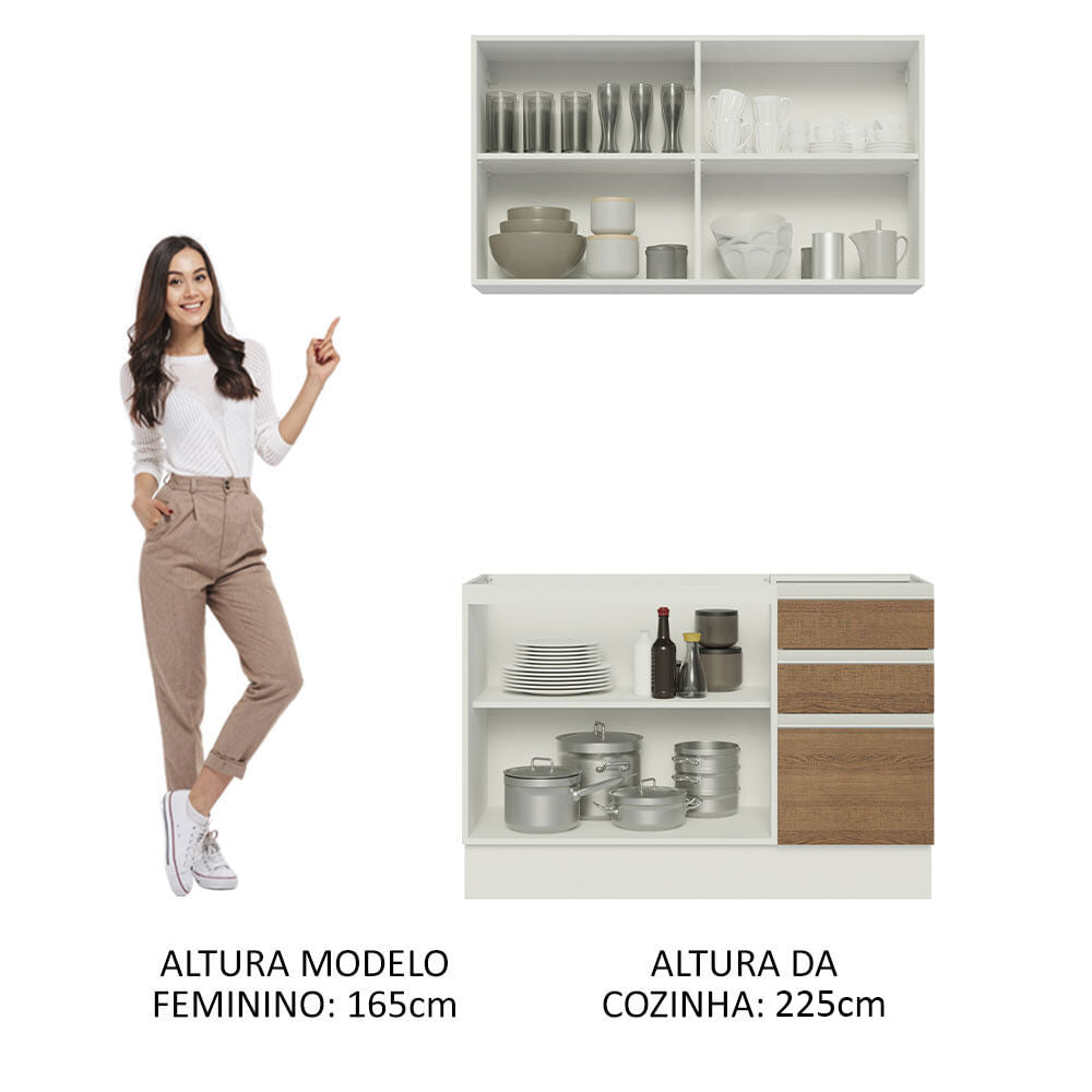 Armário de Cozinha Compacta 120cm Branco/Rustic Glamy Madesa 03