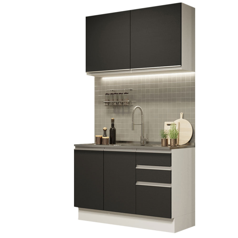 Armário de Cozinha Compacta 120cm Branco/Preto Glamy Madesa 03 - Branco/Preto