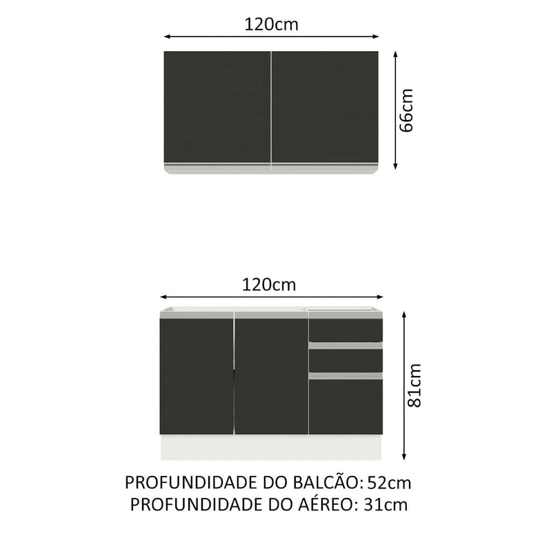 Armário de Cozinha Compacta 120cm Branco/Preto Glamy Madesa 03