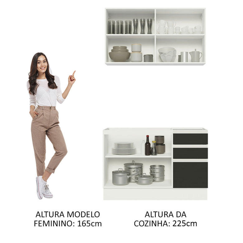 Armário de Cozinha Compacta 120cm Branco/Preto Glamy Madesa 03