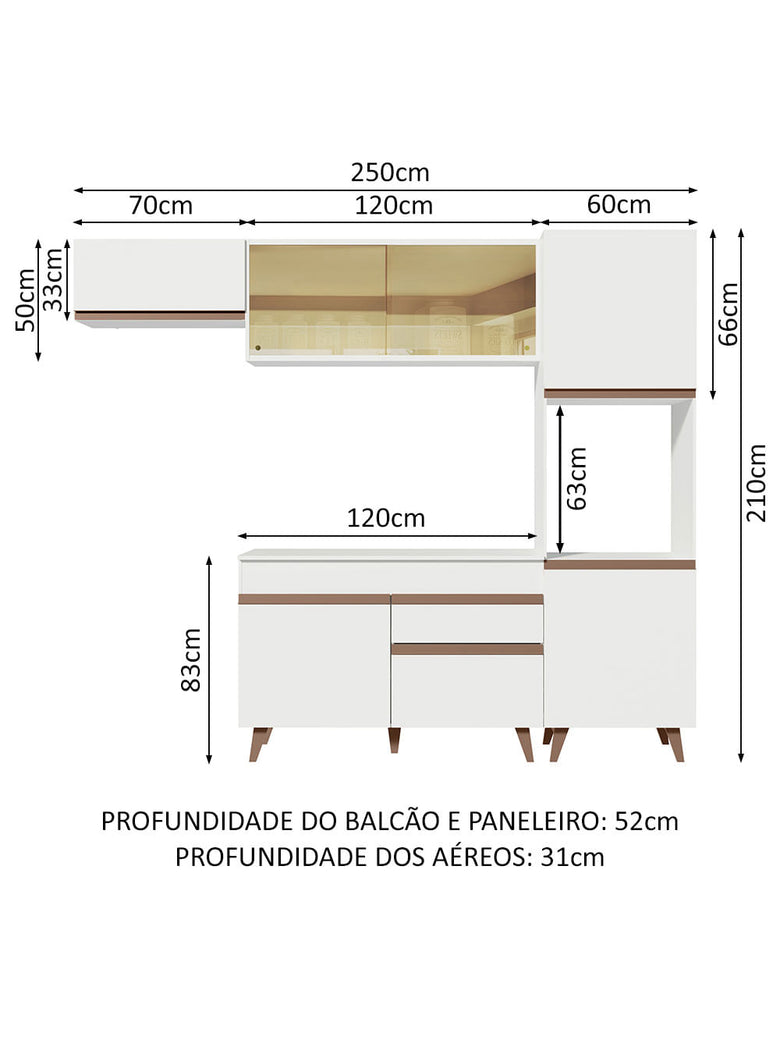 Armário de Cozinha Completa 250cm Branco Reims Madesa 03