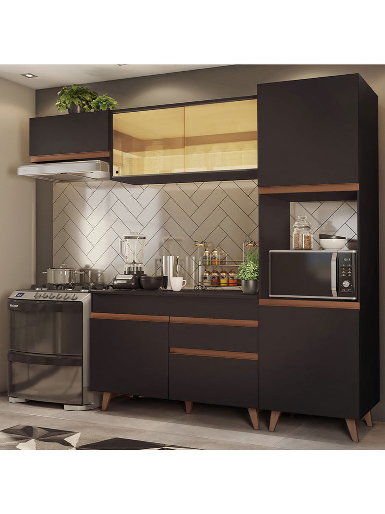 Armário de Cozinha Completa 250cm Preto Reims Madesa 03