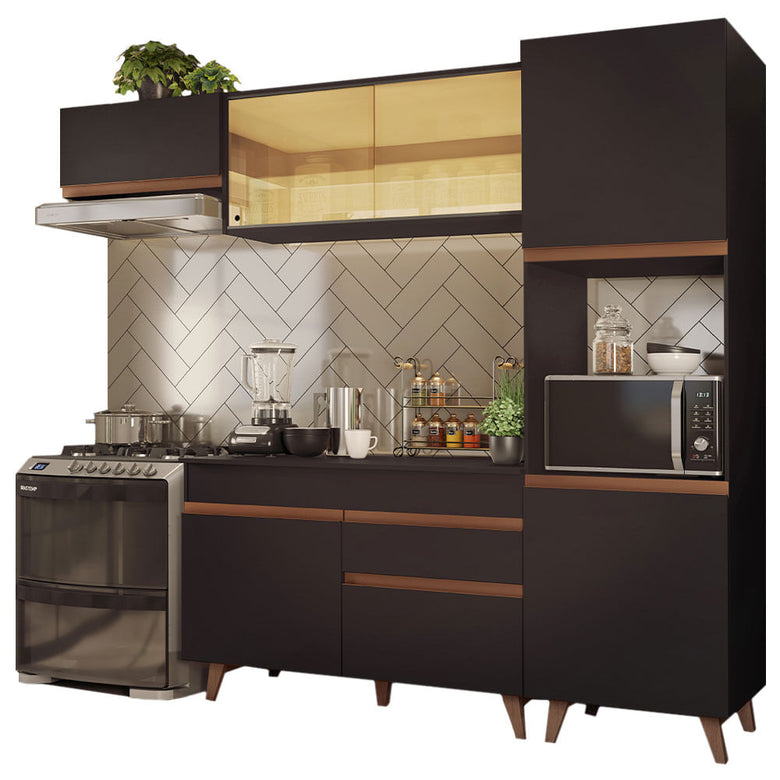 Armário de Cozinha Completa 250cm Preto Reims Madesa 03