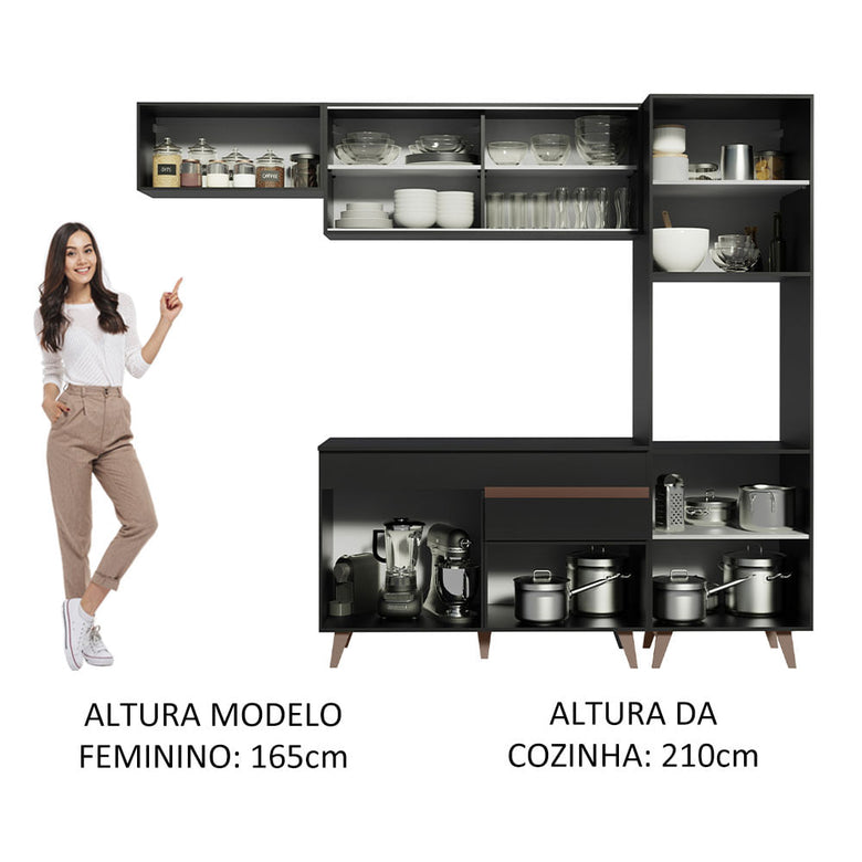 Armário de Cozinha Completa 250cm Preto Reims Madesa 03