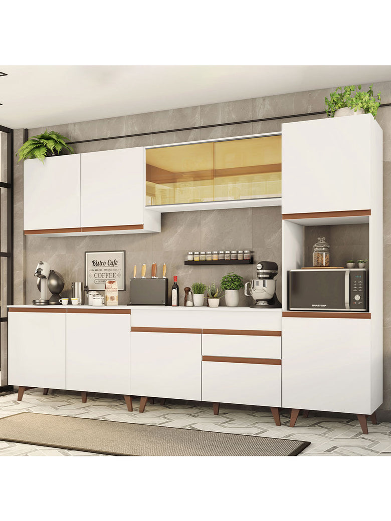Armário de Cozinha Completa 300cm Branco Reims Madesa 01
