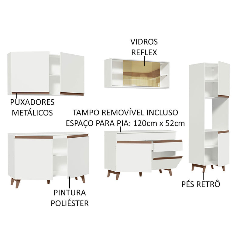 Armário de Cozinha Completa 300cm Branco Reims Madesa 01