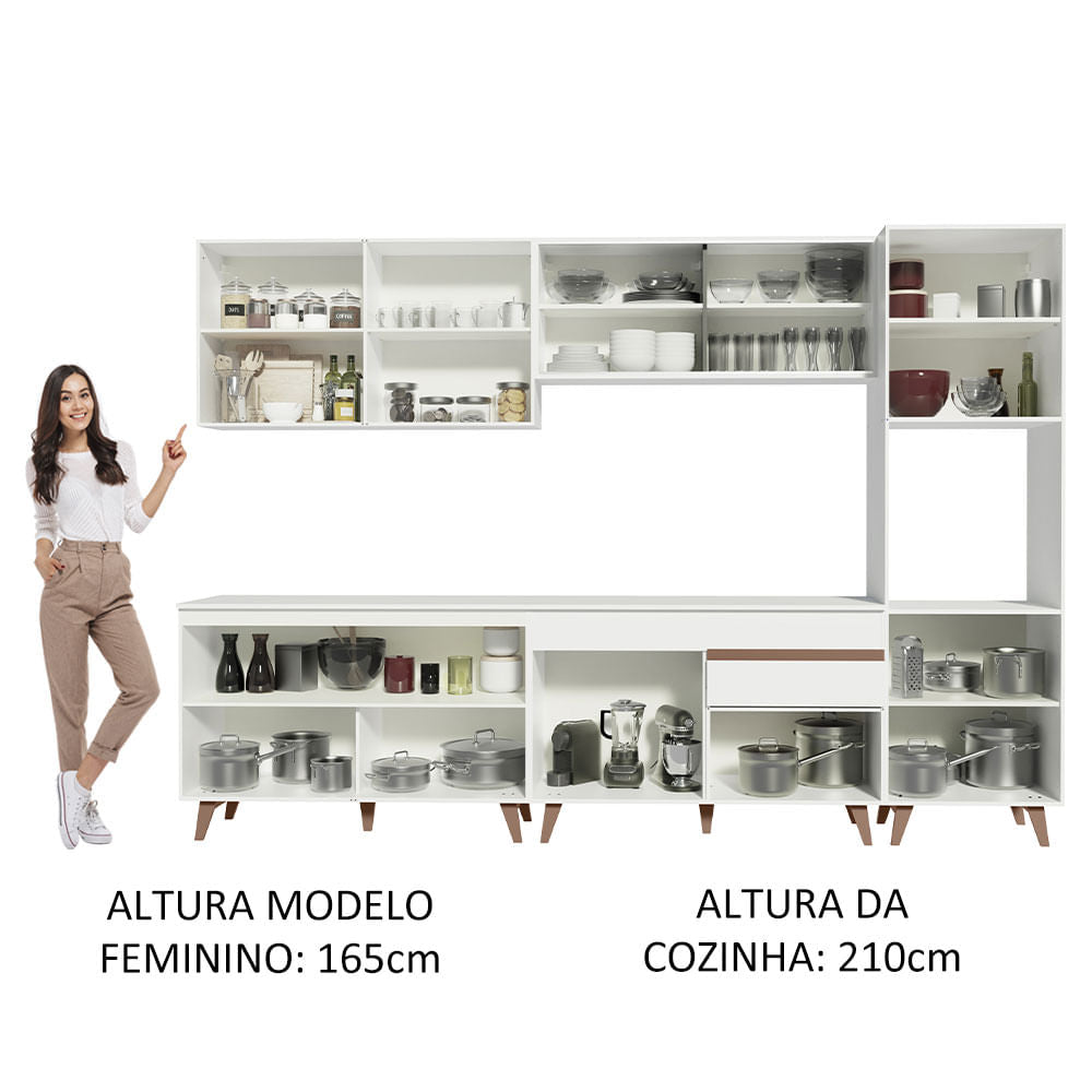 Armário de Cozinha Completa 300cm Branco Reims Madesa 01