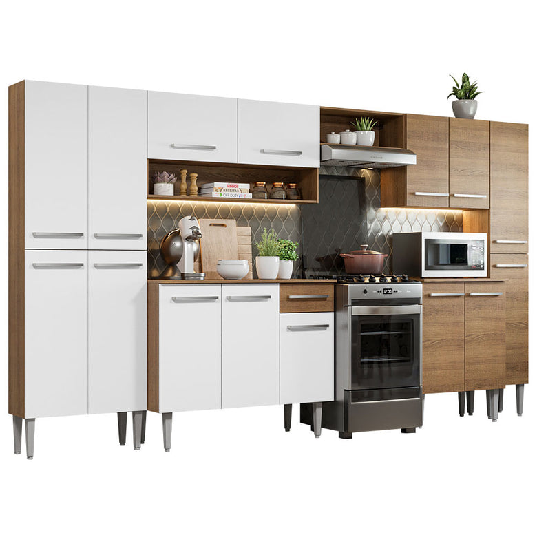 Armário de Cozinha Completa 325cm Rustic/Branco Emilly Joy Madesa 01