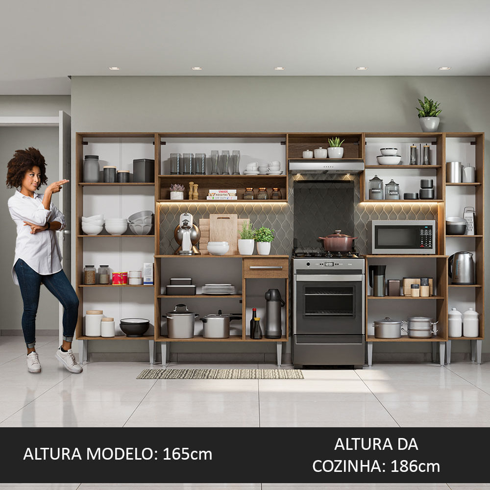 Armário de Cozinha Completa 325cm Rustic/Branco Emilly Joy Madesa 01