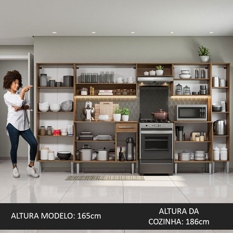 Armário de Cozinha Completa 325cm Rustic/Branco Emilly Joy Madesa 01