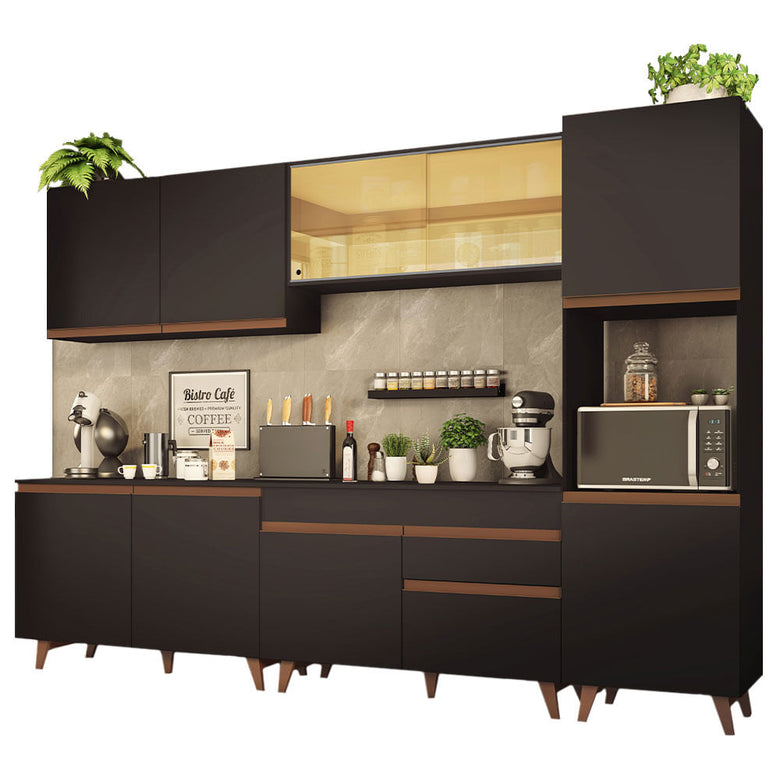 Armário de Cozinha Completa 300cm Preto Reims Madesa 01