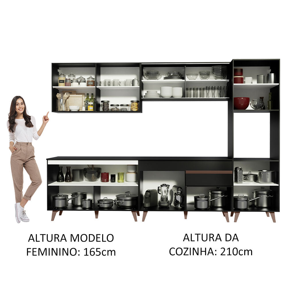 Armário de Cozinha Completa 300cm Preto Reims Madesa 01