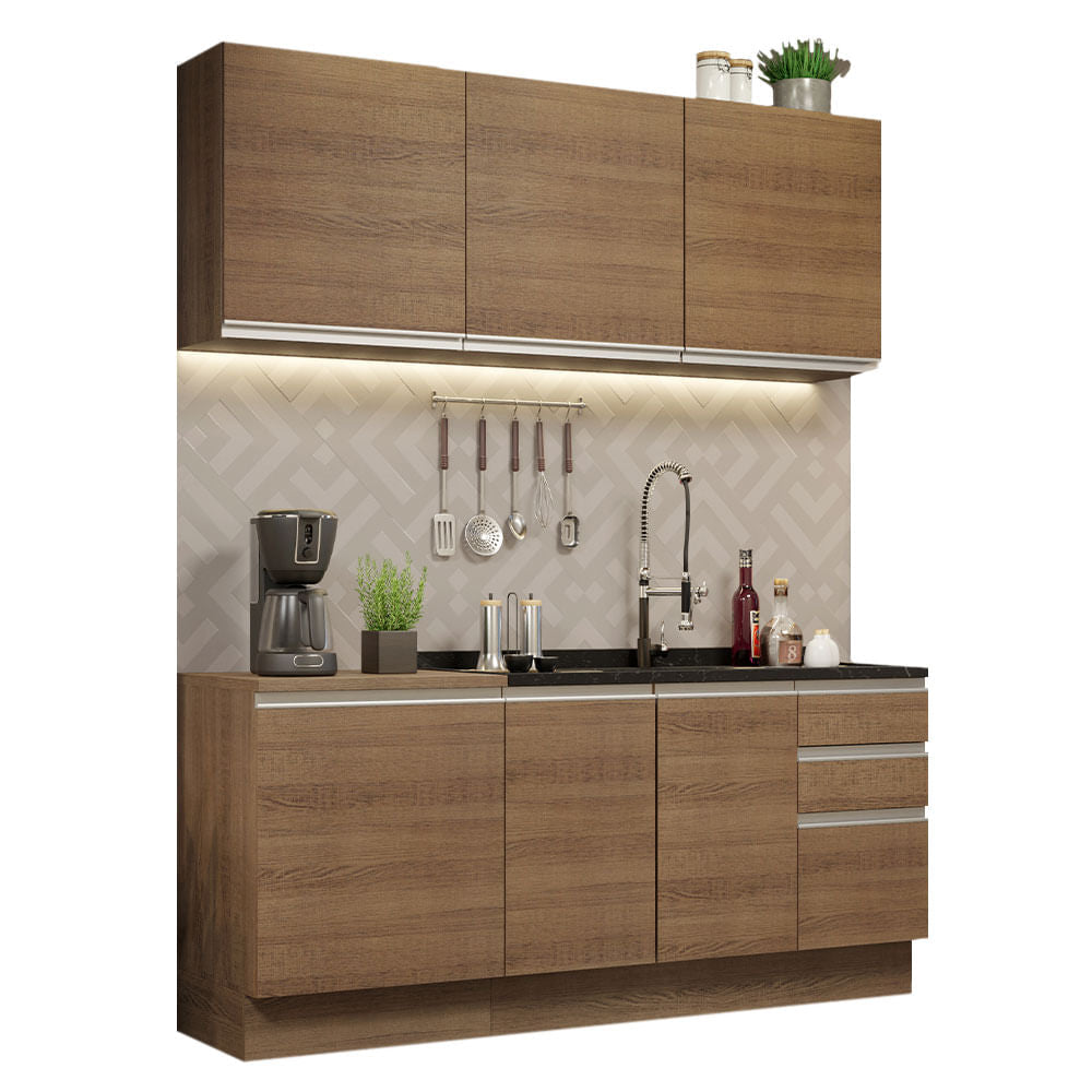 Armário de Cozinha Compacta 180cm Rustic Glamy Madesa 05 - Rustic