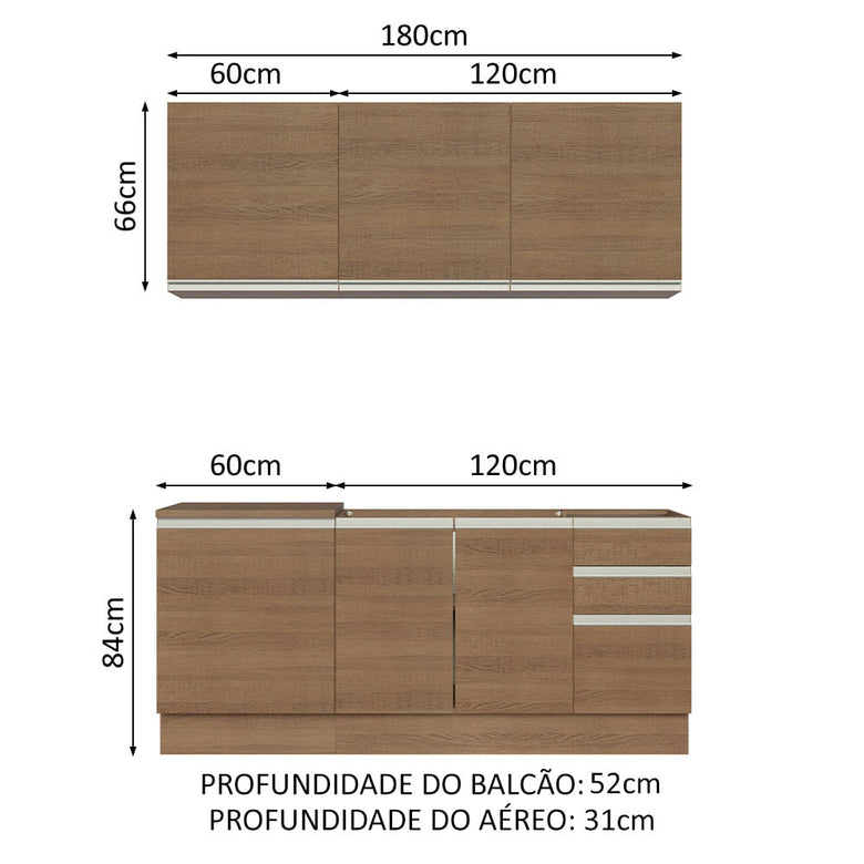 Armário de Cozinha Compacta 180cm Rustic Glamy Madesa 05