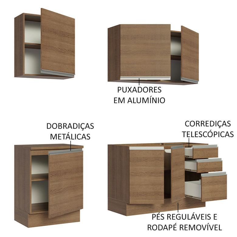 Armário de Cozinha Compacta 180cm Rustic Glamy Madesa 05