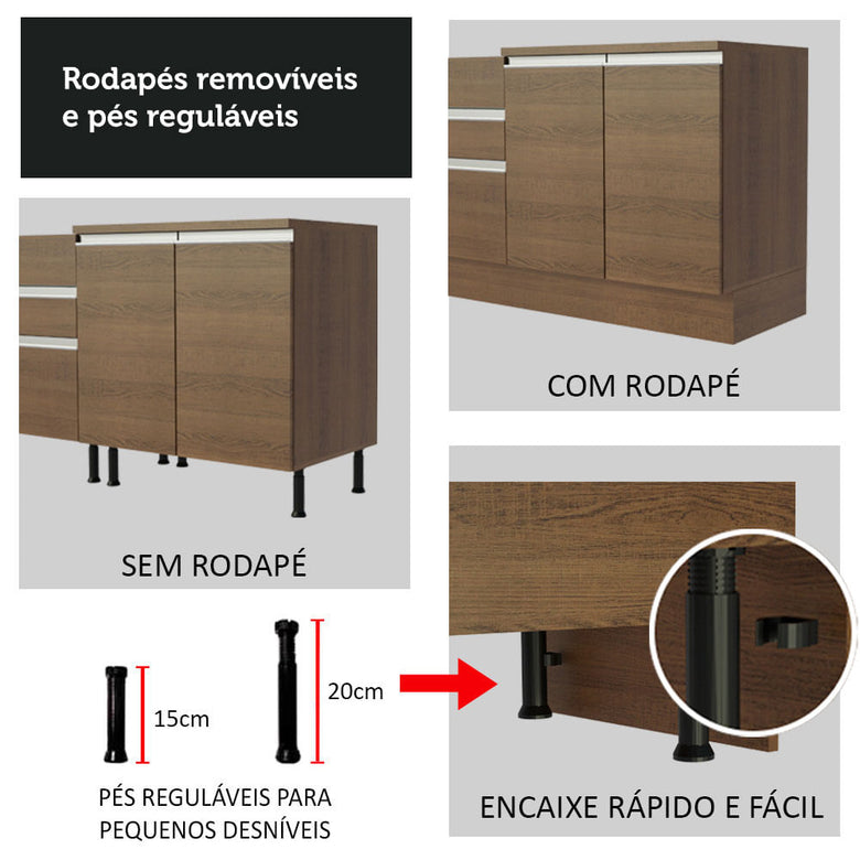 Armário de Cozinha Compacta 180cm Rustic Glamy Madesa 05