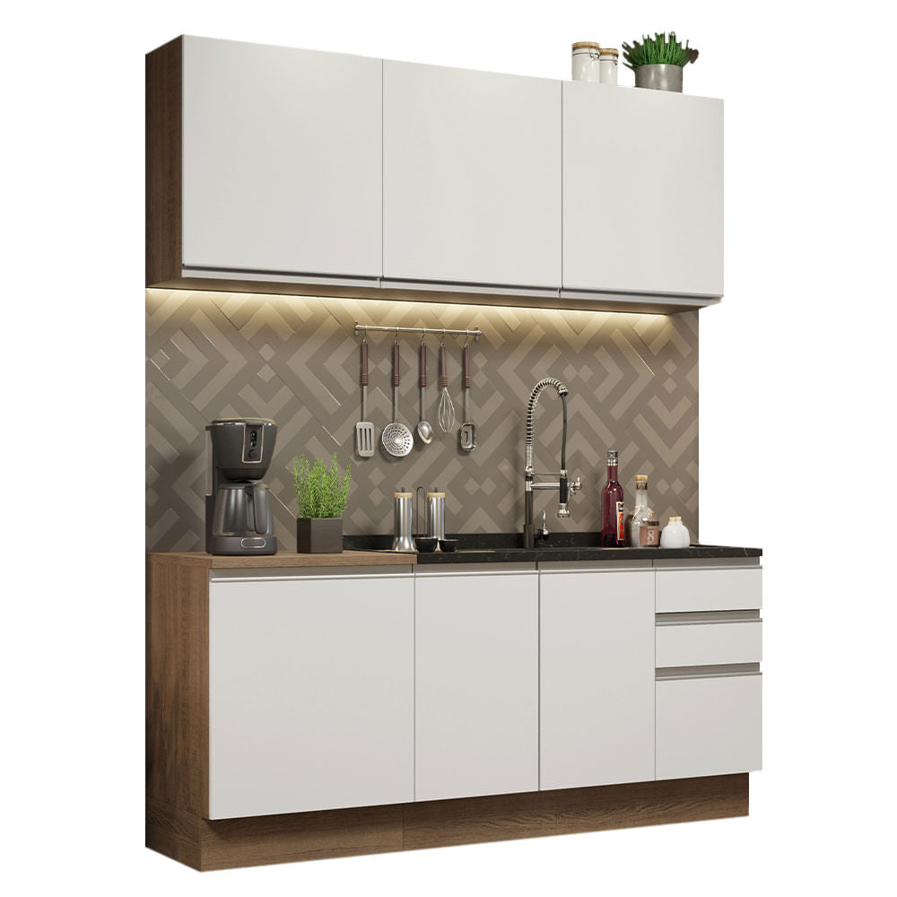 Armário de Cozinha Compacta 180cm Rustic Branco Glamy Madesa 05 - Rustic/Branco