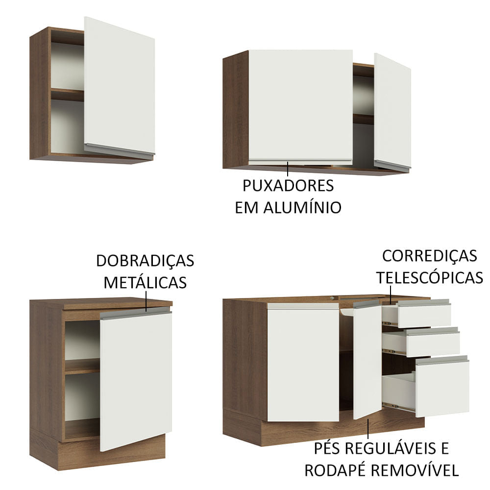 Armário de Cozinha Compacta 180cm Rustic Branco Glamy Madesa 05