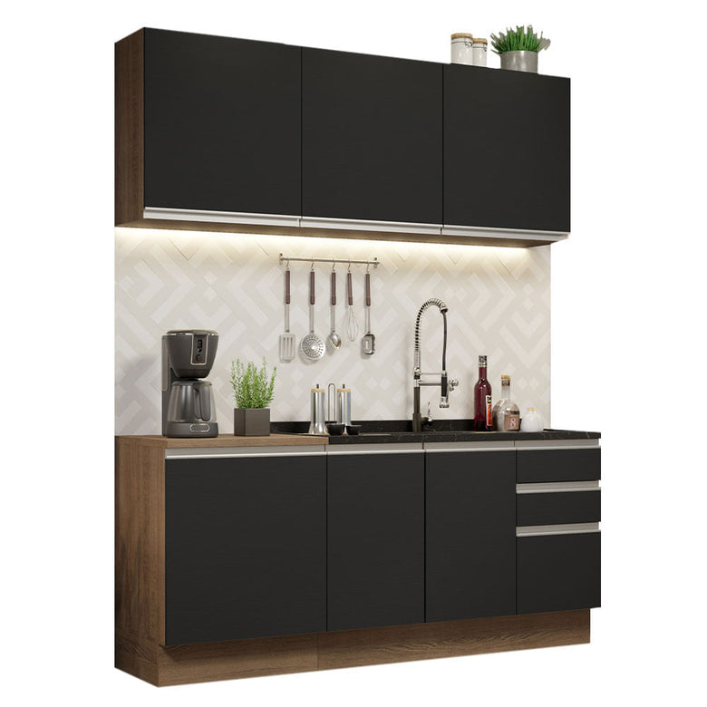 Armário de Cozinha Compacta 180cm Rustic Preto Glamy Madesa 05